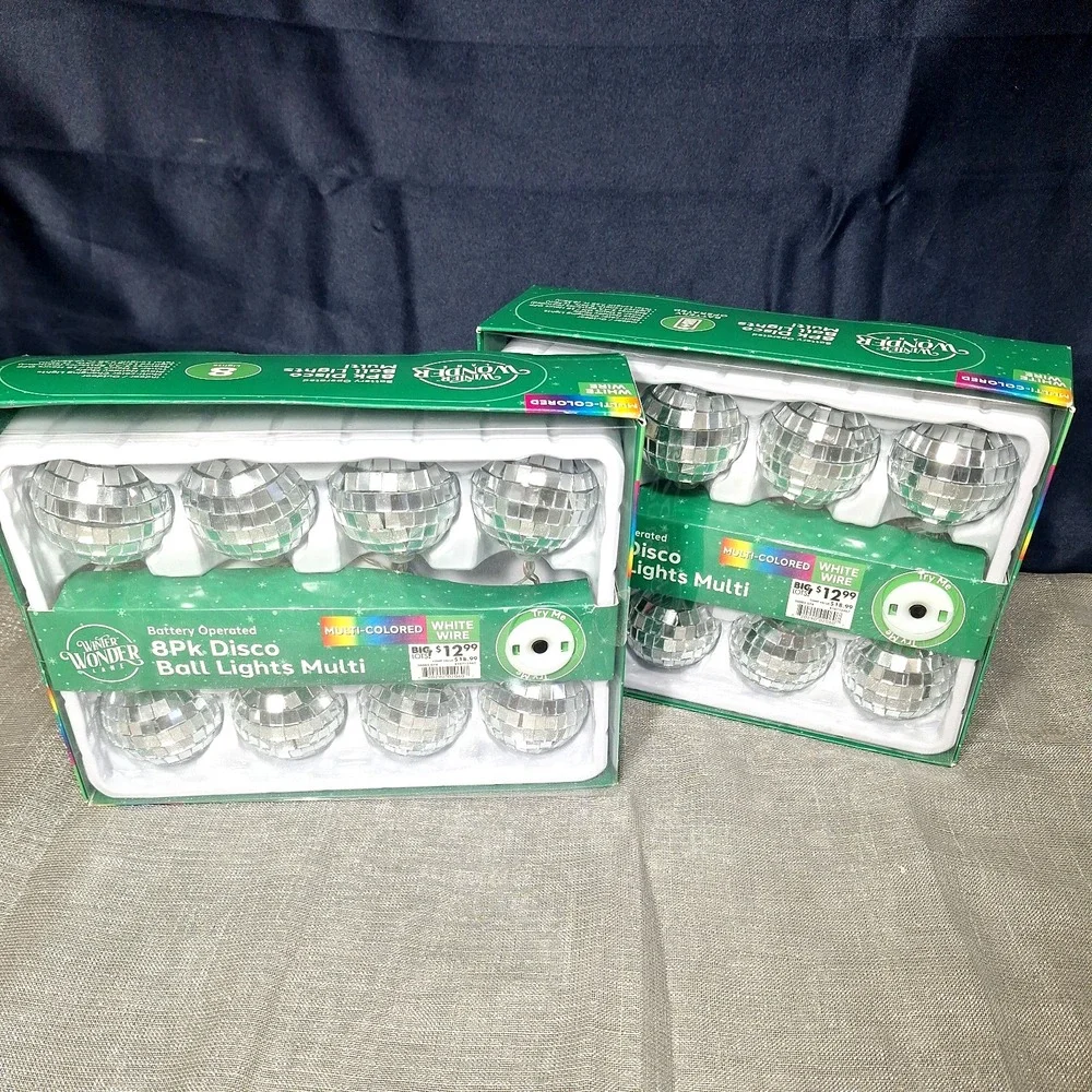 2 boxes Silver Disco Ball Lights Multi Colored Musical Winter Wonder Lane New